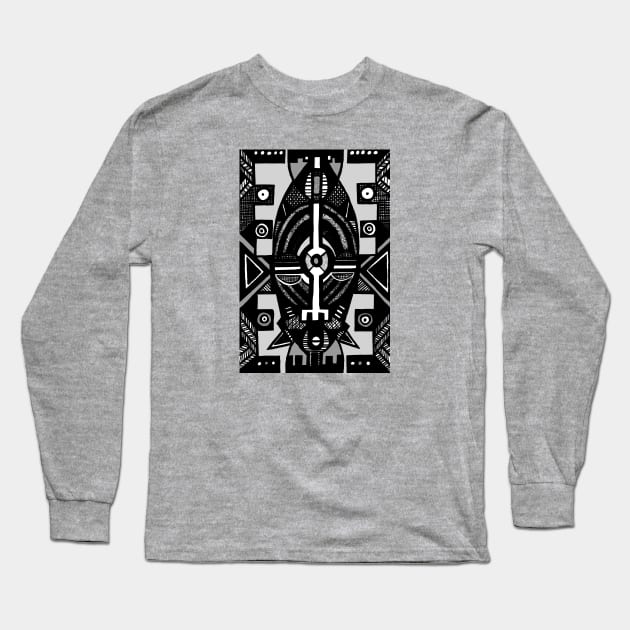 African Mask traditional tribal symbolic pattern design Long Sleeve T-Shirt by Tony Cisse Art Originals